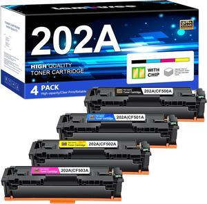 202A Toner Cartridges 4 Pack (with Chip) Replacement  202A CF500A 202X M281fdw Color Laserj Pro MFP M281fdw M281cdw M281fdn M254dw M254 M281 202 Toner Printer