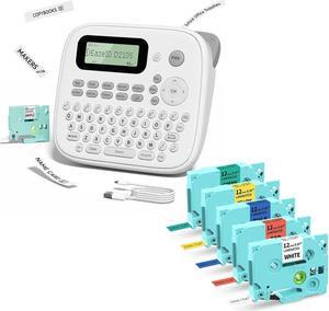 D210S Label Maker Machine with Tapes, 2024 New Version Label Printer for Office Supplies Organization, Portable Sticker Labeler QWERTY Keyboard Multiple Font Icon Inkless for Home School, White