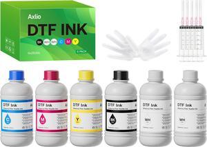 Premium DTF Ink 1500ML- Axlio DTF Transfer Ink for PET Film, Refill DTF Ink for Epson ET-8550, XP15000, L1800, L805, DX5,DX7. Heat Transfer Printing Direct to Film (250ml x 6, 2W+1BK+1C+1M+1Y)