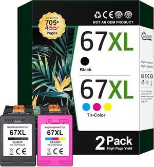 67XL Black/Tri-Color Ink Cartridges (2 Pack)  Ink 67 67XL HP Printer Ink High Yield Works  DeskJet 2755e 2755 2700e 2700 2734e 4155e 4155 2855e 4255e 4100; Envy 6055e 6000 6400 3YP29AN