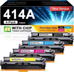 414A Toner Cartridges(with Chip) 4 Pack W2020A Black, W2021A Cyan, W2022A Yellow, W2023A Magenta Works with Color Laserj Pro MFP M479 Series, Color Laserj Enterprise M455dn, MFP M480f; Pro M454 Series