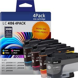 LC406 Ink Cartridges for Brother Ink for Brother LC406 LC 406 LC406XL Ink Cartridges Work with Brother MFC-J4535DW, MFC-J5855DW,MFC-J4335DW,MFC-J6555DW, MFC-J6955DW Printer (4 Pack)