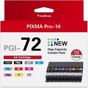 PGI-72 Ink Cartridges Compatible Pro 10 Pro High Capacity Ink Cartridge Replacement for Canon PGI 72 Ink Cartridge Pixma Pro 10 Pro-10s Pro-10 Pro 10s Printers, 10-Pack (MBK/PBK/C/M/Y/PM/PC/R/GY/CO)