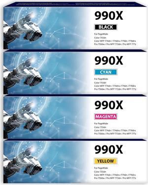 990X High Yield Ink Cartridge Compatible  990X M0K01AN M0J89AN M0J93AN M0J97AN Use for PageWide Pro 750dw Pro MFP 777z 772dn Color 755dn Color MFP 774dn MFP 779dn Printers (4Pack,B/C/M/Y)