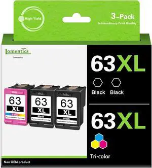 63XL Ink Cartridge Combo Pack (3 Pack, 2Black/1Tricolor) Compatible Ink Cartridges Replacement for HP 63 63XL Ink Cartridges for Envy 4520 4512 4655 Officejet 3830 4650 Deskjet 3630 1110 Printer
