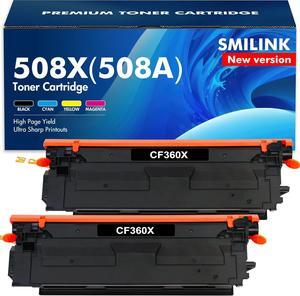 508X 508A Black Toner Cartridge: 2-Pack Compatible Replacement  508X CF360X CF360A 508A for Color Enterprise M553 M552 553 MFP M577 Series Printer Ink
