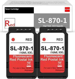Ennovor SL-870-1 XXL Fluorescent Red Ink Cartridge : 2 Pack High Capacity Replacement for Pitney Bowes SL870-1 Red Ink cartridges for SendPro Mailstation Postage Meter (CSD1) 2-Pack (2×16ML)