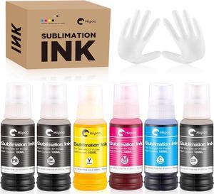 Hiipoo Sublimation Ink for ET-8500 ET-8550 Wide-Format Supertank Printers Heat Press Transfer on T-Shirt Tumblers (BK PB C M Y GY, 6x100ML)