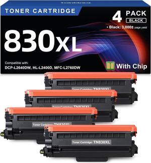 TN830XL Black Toner Cartridge Ink for HL-L2460DW Printer Replacement for Brother TN830 XL TN830 TN-830 Toner Set for DCP-L2640DW HL-L2460DWXL HL-L2405W MFC-L2820DW MFC-L2820DWXL, 4PK (with Chip)