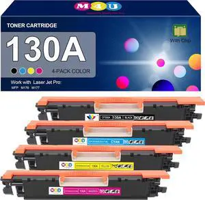 130A Toner Cartridge(with Chip) Replacement  130A Toner Cartridge CF350A CF351A CF352A CF353A for Laserjet Pro Color MFP M177fw M176n M177 M176 Printer 4 Pack(Black, Cyan, Magenta, Yellow)