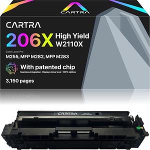 CARTRA 206X W2110X Black High Yield Toner Cartridge  MFP M283cdw Printer, Color Laserjet Pro M283fdw, M283fdn M283cdw M283, M255dw, M255nw M255, M282nw M282 Series, 206A W2110A