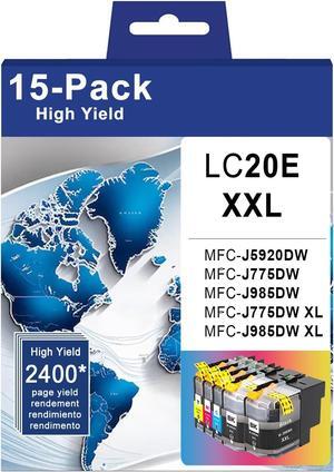 LC20E High Yield Ink Cartridges(15-Pack, 6BK/3C/3M/3Y) - Compatible LC20E Ink Cartridges Replacement for Brother LC20E Ink MFC-J5920DW MFC-J985DW MFC-J985DWXL Printer, LC20E Ink Cartridge