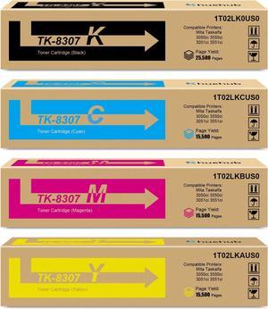 TK-8307 Black Cyan Magenta Yellow Toner Cartridge Replactment for Kyocera TK8307 TK-8307K TK-8307C TK-8307M TK-8307Y Toner for Mita Taskalfa 3050ci 3550ci 3051ci 3551ci Printer - 4 Pack