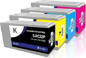 SJIC22P Ink Cartridges Replacement for SJIC22P 4Pack C33S020577 C33S020581 C33S020582 C33S020583 Ink Cartridges Compatible for Colorworks TM-C3500 TMC3500 C3500 C3510 C3520 Printers (1B, 1C, 1M, 1Y)