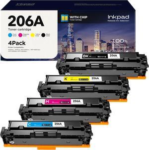 206A Toner Cartridges 4 Pack (with Chip) W2110A Compatible with HP Set 206A 206X  Color Laserjet Pro MFP M282nw M283fdn M283cdw M255dw M255nw M554 PrinterW2111A W2112A W2113AB/C/M/Y