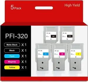 Ennovor PFI-320 300ML Ink Tank Compatible for Canon PFI320 PFI-320MBK PFI-320BK PFI-320C PFI-320M PFI-320Y Ink Cartridge for Canon imagePROGRAF TM-200 TM-205 TM-300 TM-305 Printer 5 Pack