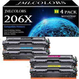 206X Toner Cartridges 4 Pack (with Chip) High Yield Compatible Replacement  206X 206A Toner Cartridges W2110X W2111X W2112X W2113X Works with HP Color Pro MFP M283fdw, M283cdw, M255dw Printer