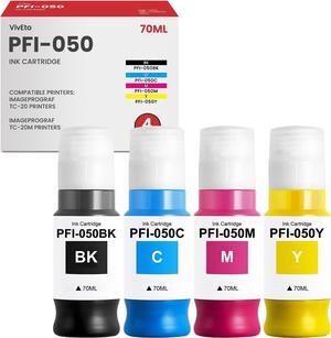 PFI-050 Ink Tank Cartridge 70ML Set Replacement for Canon PFI-050 PFI050 PFI 050 Ink Cartridge Works with imagePROGRAF TC-20 TC-20M Printer Ink (4-Pack, Black Cyan Magenta Yellow)