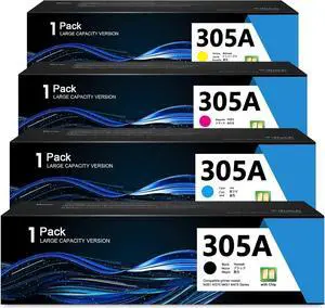 305A Toner Cartridge 4Pack: CE410A CE411A CE413A CE412A Black, Cyan, Magenta, Yellow Works with Laser Pro Color M351a M375nw M451dn M451dw M451nw M475dn M475dw Printer Replacement for HP 305A Toner