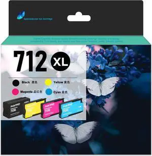 712 Ink Remanufactured 712XL Ink Cartridges Replacement for DesignJet T650 T630 T230 T210 Studio Plotter Printers.4 Pack Black Cyan Magenta Yellow Ink Cartridges