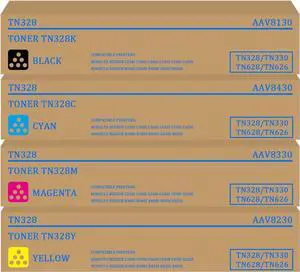 TN328 TN330 TN628 TN626 Toner Cartridge Replacement for Konica AAV8130 AAV8230 AAV8330 AAV8430 Toner for Minolta bizhub C300i C360i C250i C7130i Printer, (1x Black 1x Cyan 1x Magenta 1x Yellow)