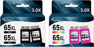 Relcolor Remanufactured Ink Cartridge Replacement for HP 65XL HP65 65 XL Black Color Combo for HP65XL for 5000 5055 5052 5014 5010 5070 3755 3700 3772 3752 2622 2640 2652 2655 2600 Printer, 4 Pack