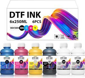 DTF Ink 1500ML-Premium Ink for PET Film Heat Transfer Printing, Refill for DTF Printer Compatible with Epson printhead L1800 XP15000 ET-8550 L800 R2400 P400 P800 DX5 DX7 (250ML*6, 2W+BKCMY)