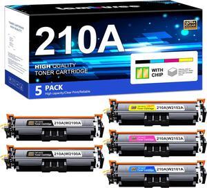 210A Toner Cartridges 5 Pack (with Chip) Replacement  210A Toner Cartridge Set, use for Color Pro 4201dn 4201dw MFP 4301dw 4301fdn 4301fdw Printer | W2100A W2100X