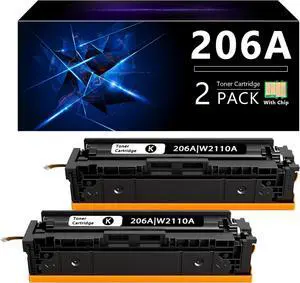 206A Black Toner Cartridge 2 Pack (with Chip) Compatible with 206A 206X Toner Cartridges Replacement  Color Laserjet Pro MFP M283fdw M283cdw M255dw | W2110A