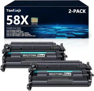 58X Black High-yield Toner Cartridge: 2 Pack (with New Chip) Replacement for HP 58A CF258A CF258X Toner Cartridge Work with Laserjet Enterprise M406dn MFP M430f Laserjet Pro M404 MFP M428 M429 Printer