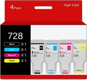 Ennovor 728 Compatible for HP 728 Ink Cartridge 300-ML (Matte Black/Cyan/Magenta/Yellow) Compatible for HP DesignJet T830 T730 Ink Cartridge 4-Pack