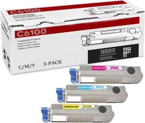 3-Pack C/M/Y C6100 43324419 43324418 43324417 High Yield Toner Cartridge, Replacement for OKI C6100 43324419 43324418 43324417 for C6100 C6100N C6100DN C6100DTN C6100HDN C5550N C5550N MFP Printer