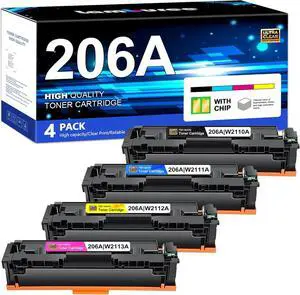 Ennovor 206A Toner Cartridges 4 Pack Set Replacement for HP 206A 206X Works with Color Laserjet Pro MFP M283fdw M283cdw Pro M255dw M255nw MFP M282nw Printer W2110A W2110X High Yield Toner B/C/M/Y