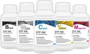 DXZ Premium DTF Ink 1250ML,DTF Transfer Ink for PET Film,Refill for DTF Printers for Epson L1800, XP600, L805,L800, R2400, XP-15000, P400, P8005 * 250ML CMYKW Includes 500g DTF Powder.