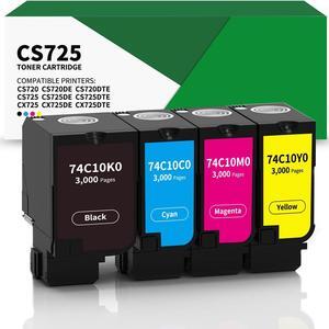 74C10K0 Toner Cartridge Remanufactured for Lexmark CS720 CS720de CS720dte CS725 CS725de CS725dte CX725 CX725de CX725dte Printer 74C10K0 74C10C0 74C10M0 74C10Y0 Toner 3,000 Pages (4 Pack)