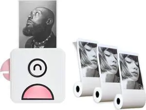 PoooliPrint L2 Inkless Pocket Printer, Pink + White Sticky Paper 3 Rolls