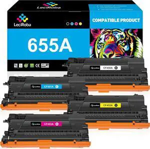 LeciRoba 655A Toner Cartridge Replacement  655A CF450A CF451A CF452A CF453A  Color Laserjet Enterprise M652, M653, Color Laserjet Enterprise MFP M681, M682 Series Printer (4-Pack)