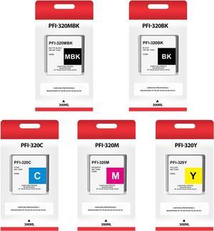 PFI-320 PFI320 Ink Cartridge Replacement for PFI320MBK PFI320BK PFI320C PFI320M PFI320Y Ink Tank for Canon imagePROGRAF IPF TM-200 TM-205 TM-300 TM-305 Printer, (5X 300ml)