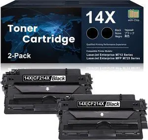 CF214X 14X Black High Yield Toner Cartridge with Chip 2-Pack, 14X Toner Replacement  14X Toner 14A CF214A Compatible with Laser Enterprise M712 Series, Laser Enterprise MFP M725 Series Printer