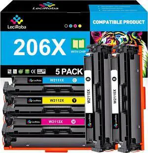 LeciRoba 5-Pack 206X Compatible Replacement  206X 206A Toner Cartridge  Color Pro MFP M282nw M283fdw M283cdw M283fdn Pro M255dw M255nw M282 M283 M255 Printer (High Yield, 2B+CYM)