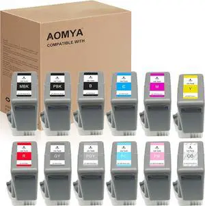 Ennovor Aomya PFI-1000 Ink Cartridge Compatible Canon PFI-1000 12 Pack Ink Cartridges for Canon imagePROGRAF PRO-1000 (12-Pack MBK PBK C M Y R GY B PGY PC PM CO)