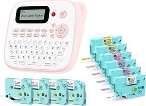 Label Maker D210S Pink with 10 Laminated Color Tapes, Label Printer Labeler for Home Office School Supplies Organization, Portable Labelmaker with QWERTY Keyboard & Multiple Font Icon Frame