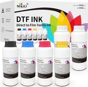 MS.R DTF Ink White DTF Transfer Ink for PET Film, Refill DTF Ink for Epson ET-8550 L1800 L800 XP15000 R2400 Heat Transfer Printing Ink Direct to Film (500ml x 6, CMYK W)