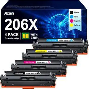Ennovor 206X Toner Cartridges Replacement for HP 206X 206A Toner Cartridges 4 Pack 206X Work with HP Color Pro MFP M283cdw M283cdw M255dw M282nw, W2110X W2111X W2112X W2113X (with Chip)