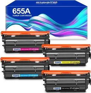 SOKO Compatible 655A Toner Cartridge Replacement  655A CF450A CF451A CF452A CF453A  Enterprise M652n M652 M653dn M653x M653 MFP M681dh M682z Printer (1 Black 1 Cyan 1 Magenta 1 Yellow)