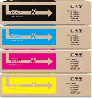 TK897 TK-897 897K 897C 897M 897Y Toner Cartridge Compatible with FS-C8025MFP C8520MFP C8525MFP TASKalfa 205c 255 255c Printer | 4 Pack Black/Cyan/Magenta/Yellow