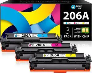 Smart Ink Compatible Toner Cartridge Replacement  206A 206 A with Built-in Chip (3 Color Combo Pack) to use with MFP M283fdw M283cdw M255dw M255nw