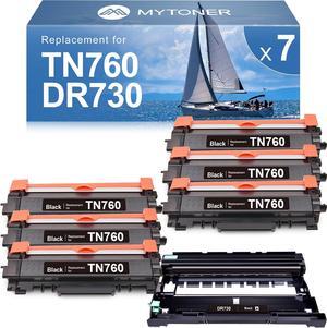 MYTONER TN760 Toner Cartridge and DR730 Drum Unit Replacement for Brother TN760 TN-760 DR730 TN730 TN-730 for MFC-L2750DW MFC-L2690DW MFC-L2710DW MFC-L2717DW HL-L2350DW Printer (6 Toners, 1 Drum Unit)
