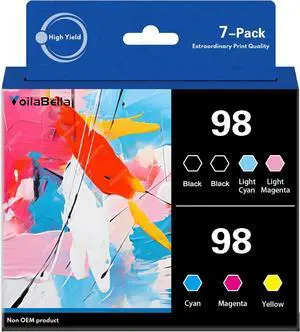 98 High Yield Ink Cartridges Combo Pack Compatible Replacement for 98 Ink Cartridge with Artisan 700 710 725 730 800 810 835 837 Printer (7-Pack) 98 High Yield Ink Cartridges Combo Pack Compatible Replacement for 98 Ink Cartridge with Artisan 700 710 725 730 800 810 835 837 Printer (7-Pack)
