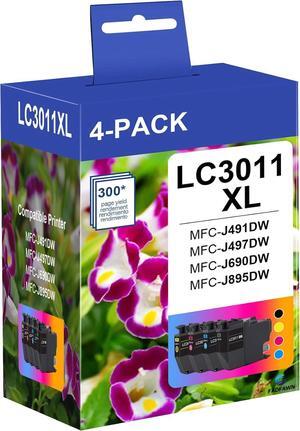 4-Pack LC3011 XL Ink High Yield Ink Cartridges (1BK/1C/1M/1Y) - for Brother LC3011BK LC3011C LC3011M LC3011Y Ink Replacement for Brother Ink LC3011 MFC-J491DW MFC-J497DW MFC-J690DW MFC-J895DW Printer